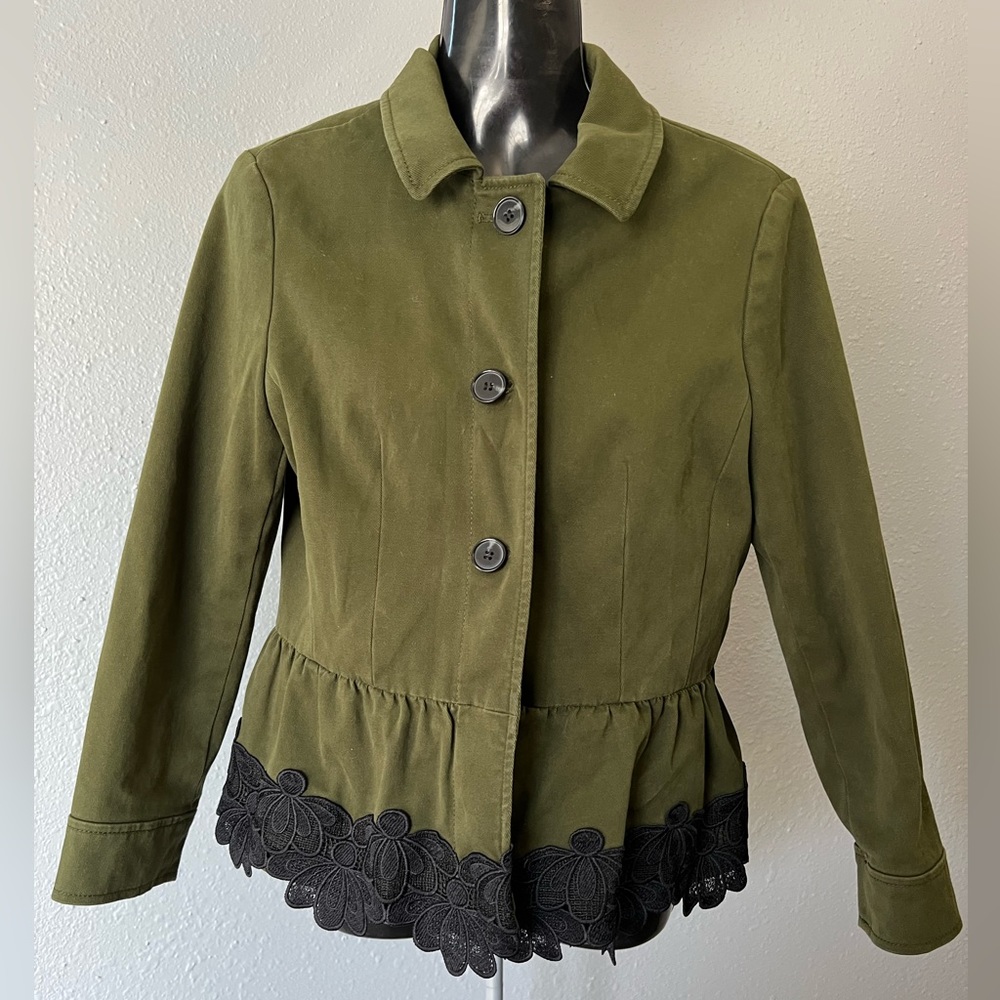 Ann Taylor Short Lace Cotton Fall Jacket Olive Green Size 6 Fitted